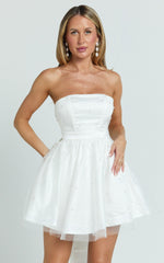 Cailene Mini Dress - Strapless Bow Train Fit and Flare Dress in Ivory