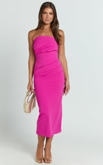 Calanthe Midi Dress - Strapless Tuck Detail Dress in Orchid