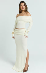 Calla Maxi Skirt - Split Gathered Fold Skirt in Cream