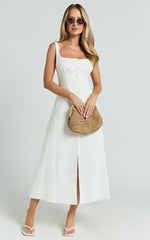 Cameron Midi Dress - Button Front Tie Back Dress in White