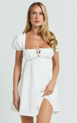 Candace Mini Dress - Square Neck Babydoll Dress in White