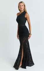 Candice Maxi Dress - Lace Contrast Georgette Dress in Black