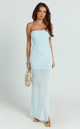 Cannes Maxi Dress - Strapless Contrast Georgette Scarf Tie Bodycon Dress in Ice Blue