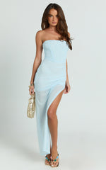 Cannes Maxi Dress - Strapless Contrast Georgette Scarf Tie Bodycon Dress in Ice Blue