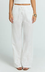 Carley Pants - Embroidered Relaxed Wide Leg Pants in White