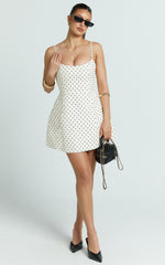 Carolina Mini Dress - Scoop Neck Panel Bodice Dress in White Polka Dot