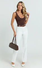 Carolyn Pants - High Waist Slim Straight Leg Tailored Pants in Off White