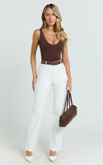 Carolyn Pants - High Waist Slim Straight Leg Tailored Pants in Off White