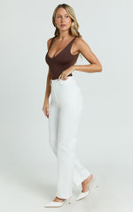 Carolyn Pants - High Waist Slim Straight Leg Tailored Pants in Off White