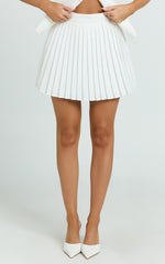 Carrie Mini Skirt - Pleated A Line Skirt in Off White