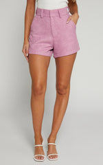 Carrie Shorts - High Waisted Tailored Tweed Shorts in Pink