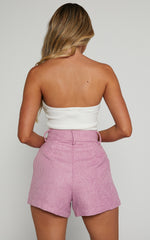 Carrie Shorts - High Waisted Tailored Tweed Shorts in Pink