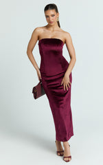 Cartia Maxi Dress - Velvet Strapless Bodycon Dress in Wine