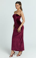 Cartia Maxi Dress - Velvet Strapless Bodycon Dress in Wine