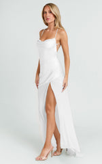 Cassandra Maxi Dress - Scoop Neck Contrast Skirt Slip Dress in White