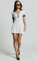 Cassandra Mini Dress - Knit Contrast Mini Dress in Ivory/Black