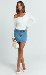 Cate Top - Long Sleeve Asymmetrical Neckline Top in White