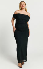Caterina Maxi - Ruched Off Shoulder Mesh Dress in Black