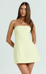 Catharine Mini Dress - Strapless A Line Dress in Lemon