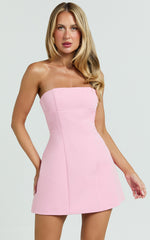 Catharine Mini Dress - Strapless A Line Dress in Pink