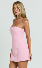 Catharine Mini Dress - Strapless A Line Dress in Pink