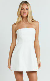 Catharine Mini Dress - Strapless A Line Dress in White
