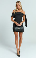 Cecilia Mini Dress - Off Shoulder Tie Detail Dress in Black