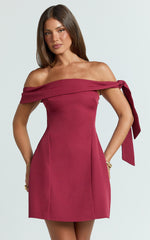 Cecilia Mini Dress - Off Shoulder Tie Detail Dress in Wine