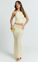 Celeste Maxi Skirt - Sequin Fit And Flare Skirt in Lemon