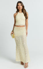 Celeste Maxi Skirt - Sequin Fit And Flare Skirt in Lemon