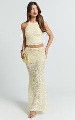 Celeste Maxi Skirt - Sequin Fit And Flare Skirt in Lemon