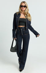 Celia Jeans - High Rise Straight Leg Jeans in Dark Blue Wash