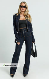 Celia Jeans - High Rise Straight Leg Jeans in Dark Blue Wash