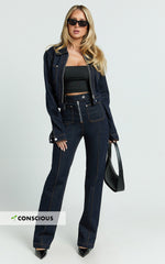 Celia Jeans - High Rise Straight Leg Jeans in Dark Blue Wash