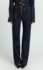 Celia Jeans - High Rise Straight Leg Jeans in Dark Blue Wash