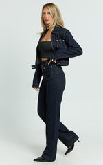 Celia Jeans - High Rise Straight Leg Jeans in Dark Blue Wash
