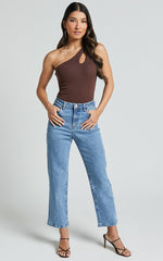 Chandler Jeans - High Waisted Crop Straight Jeans in Mid Blue Wash
