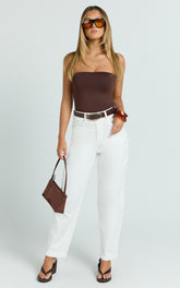 Chaney Pants - Mid Rise Barrel Leg Pants in White