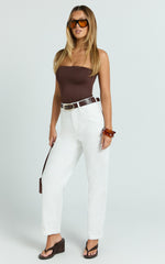 Chaney Pants - Mid Rise Barrel Leg Pants in White