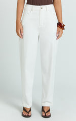 Chaney Pants - Mid Rise Barrel Leg Pants in White