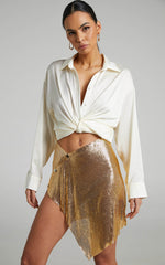 Charity Mini Skirt - Asymmetrical Mesh Skirt in Gold