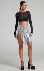 Charity Mini Skirt - Asymmetrical Mesh Skirt in Silver