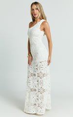 Charlene Maxi Dress - Crochet Knitted One Shoulder Maxi Dress in White