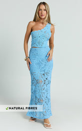 Charlene Maxi Skirt - Crochet Fit And Flare Skirt in Blue