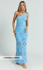 Charlene Maxi Skirt - Crochet Fit And Flare Skirt in Blue