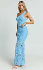 Charlene Maxi Skirt - Crochet Fit And Flare Skirt in Blue