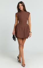 Charlita Mini Dress - Structured Dress with Hardware Detail in Brown