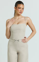 Charlize Top - Spaghetti Strap Scoop Neck Top in Stone