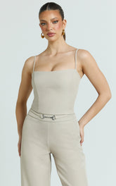 Charlize Top - Spaghetti Strap Scoop Neck Top in Stone