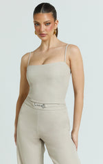 Charlize Top - Spaghetti Strap Scoop Neck Top in Stone
